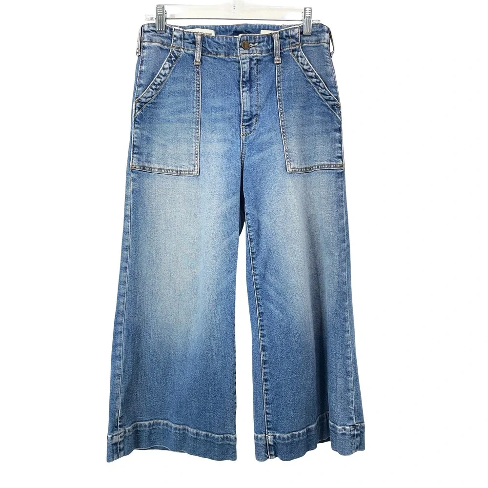 Anthropologie Pilcro High-Rise Crop Wide-Leg Jeans Size 29 blue boho utility